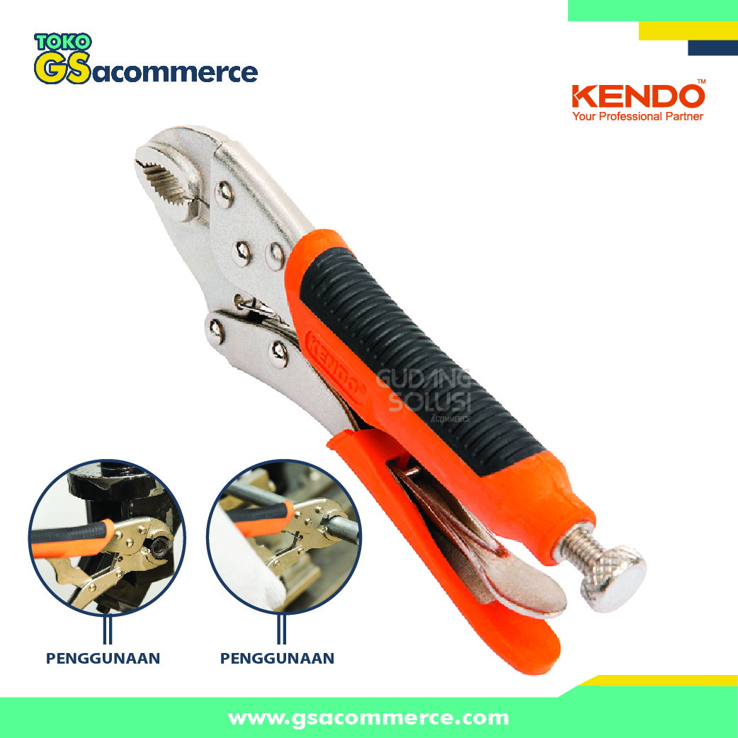 KENDO 11602 Tang Buaya Bengkok/Curved Jaw Locking Plier+Anti-slip 180mm/7